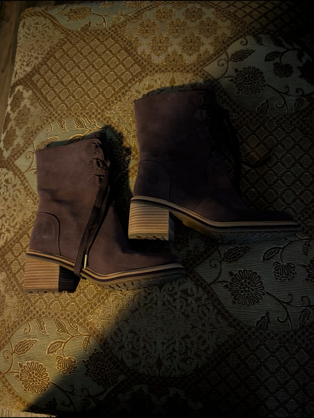 Timberland Purple Suede Mid-Calf Lace-Up Block Heel Boots
